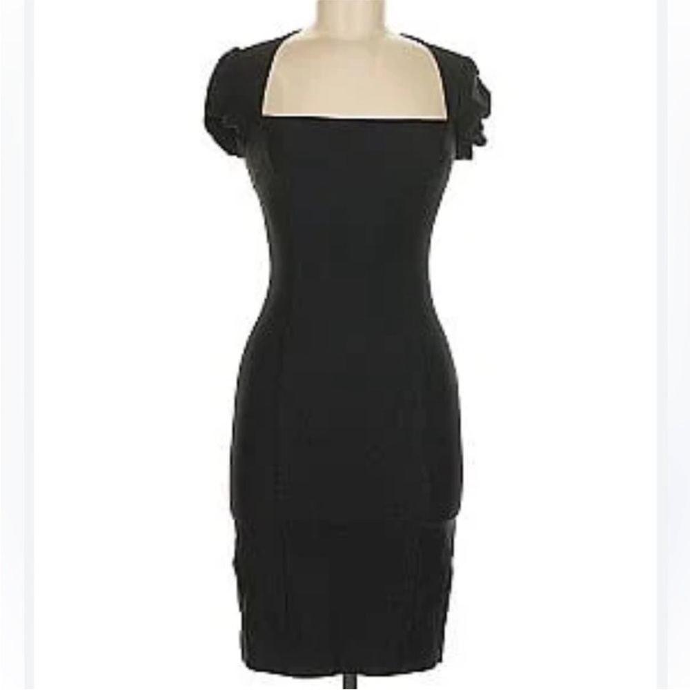 Lovely Day Black Square Neck Mini Dress Puff Sleeve 90s Minimal LBD Size L - Picture 9 of 9